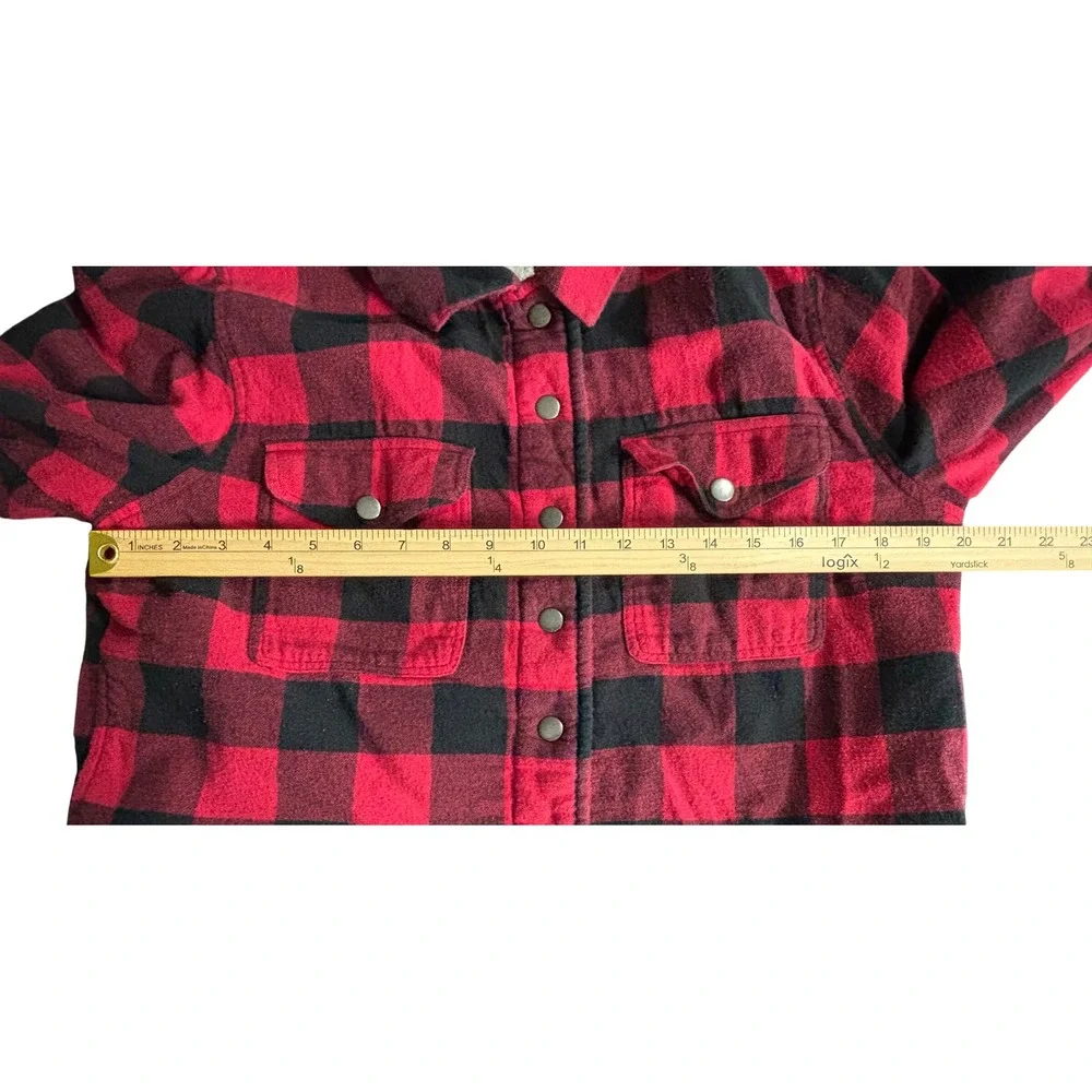 Lucky Brand Red Black Buffalo Plaid Sherpa Lined Shirt Jacket Shacket Mens M‎